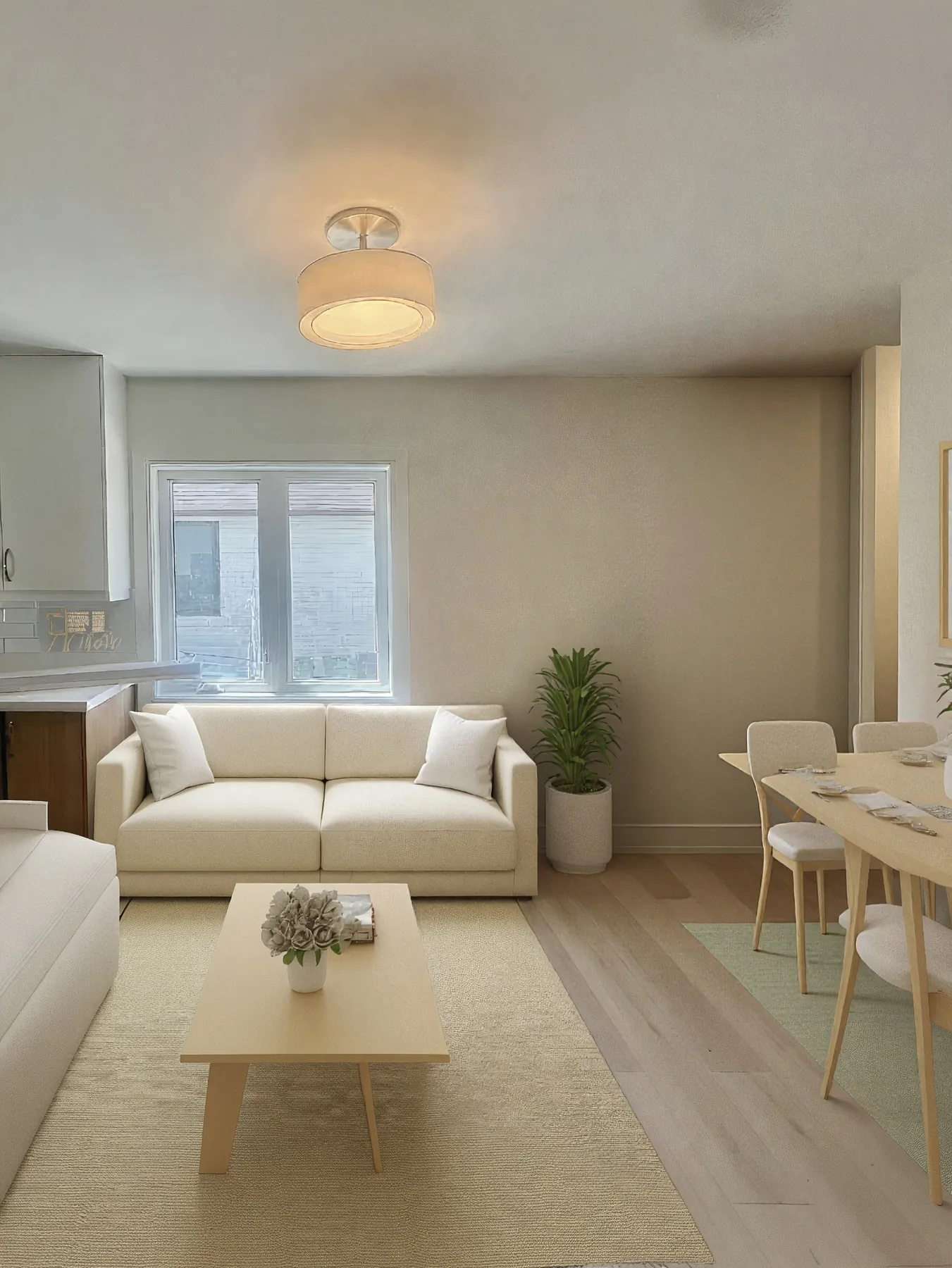 Open living and dining room